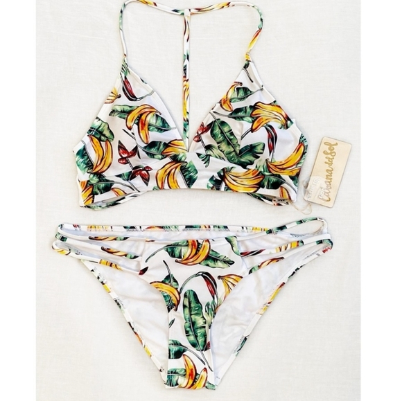 PacSun Cabana del Sol Banana Leaf Print Strappy T Back Bikini Swimsuit Set - Picture 3 of 15